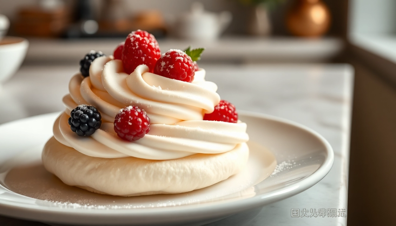 Geniet van een aantrekkelijk mousseline dessert, elegant gepresenteerd met vers fruit.