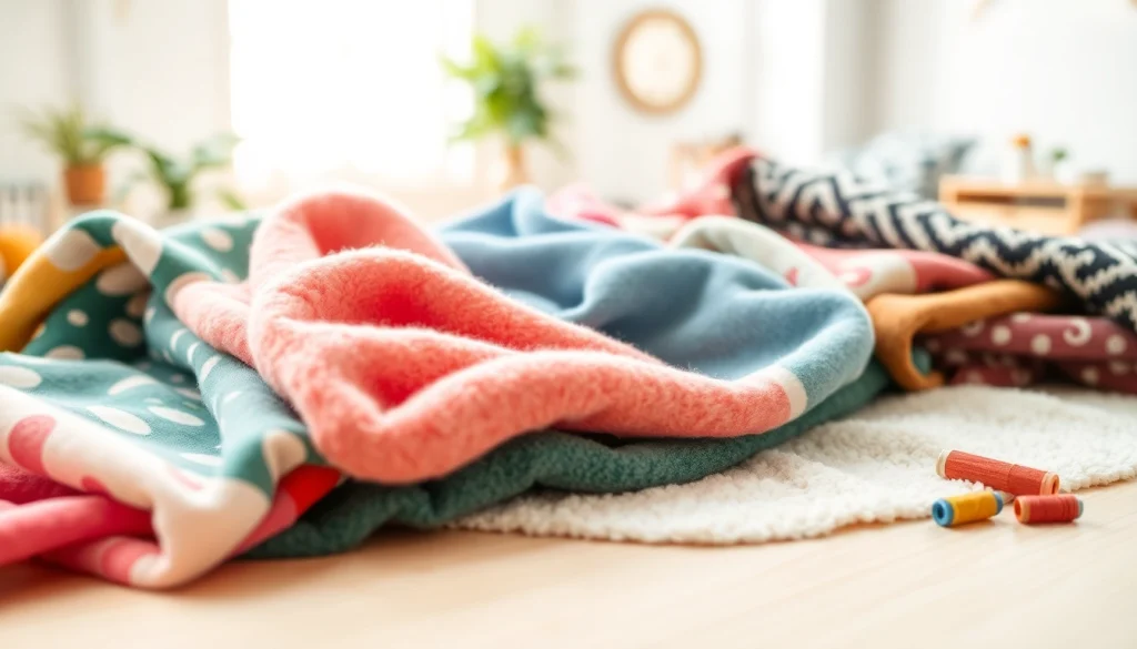 Fleece-stoffen gepresenteerd in een inspirerende creatieve omgeving.