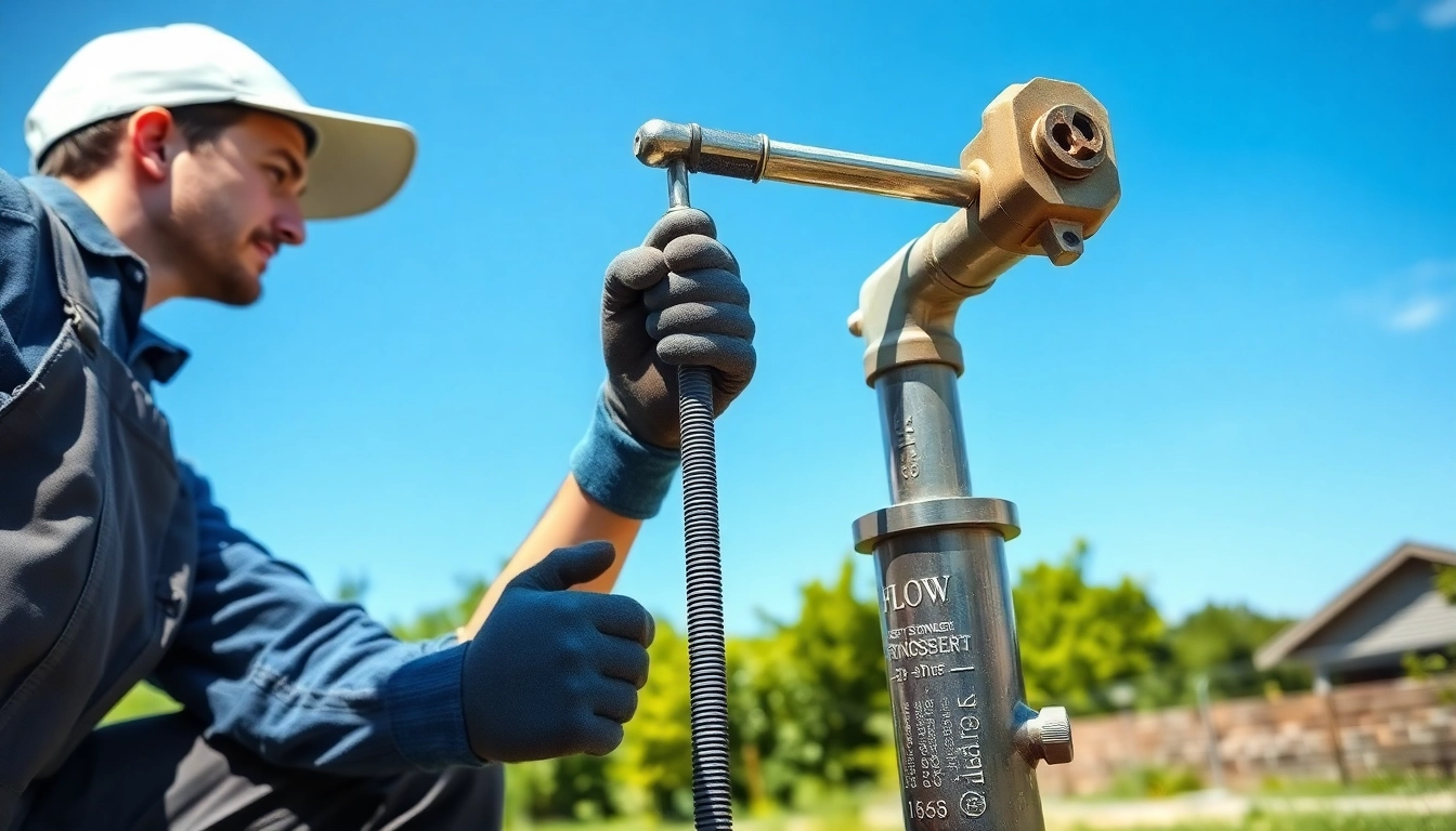 Plumber performing a well pump replacement in a serene outdoor environment.